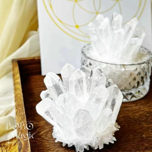 Natural Crystal Cluster Clear Quartz Mineral Crystal Cluster Cluster Healing Ornament Hue Reflection Feng Shui Home Decor (White)