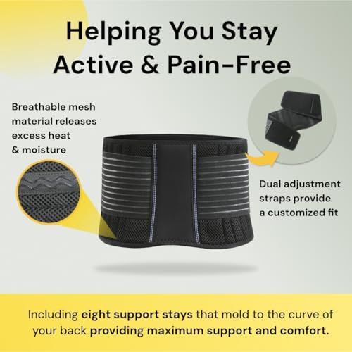 BraceUP Back Support Belt for Men and Women - Breathable Waist Lumbar Lower Back Brace for Sciatica, Herniated Disc, Back Pain Relief, with Dual Adjustable Straps (S/M 28-35 In)