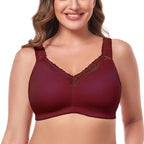 Women's Wireless Plus Size Lace Bra Full Coverage Unlined Minimizer Bra Comfort Cotton