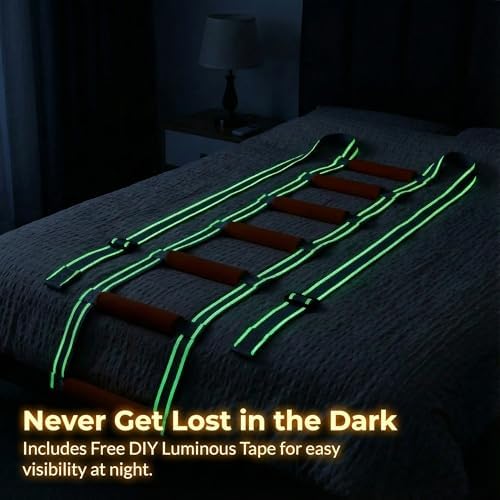Bed Ladder Assist Device for Elderly to Sit Up - Pull Up Strap & Rope Handrail for Seniors, Handicap, Parkinsons, Surgery Recovery - Adjustable Mobility Aid with Soft Foam Handles & DIY Glow Tape