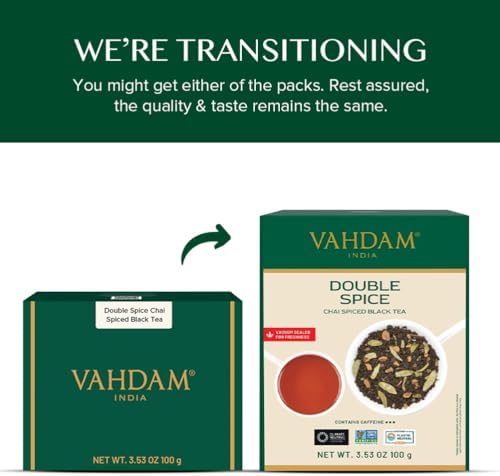 VAHDAM, Double Spice Masala Chai Tea (50+ Cups, 3.53oz) Strong, Robust & Spicy Blend - Black Tea CTC, Cardamom, Cinnamon, Cloves & Black Pepper | Pure Unblended Loose Leaf Tea | Vacuum Sealed