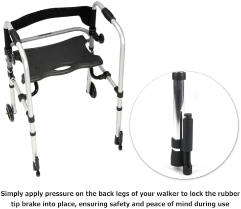 Rear Glide Walker Brakes Fit 1” Folding Walker Tube Replacement - Back Safety Wheel Stability Mobility Aid for Elderly Disabled, 1 Pair