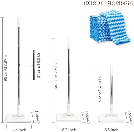 Snap Grip Mini Mop, Zero Touch Gap Dust Cleaner & Locking Head, Cloth Changing Mini Mop, for Kitchen Bathroom Toilet Corners Window Wall Cleaning(10 Reusable Cloths)