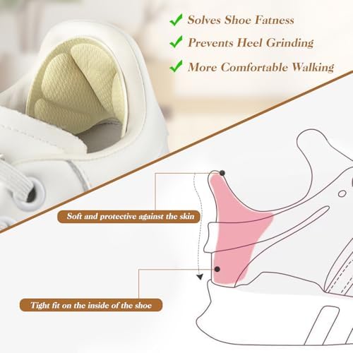8 Pcs Back of Heel Cushion Inserts, Soft Heel Pads for Shoes, Adhesive Heel Guards Liners for Loose Shoes Too Big Boots, Heel Grips Inserts for Women Men Improve Shoe Fit
