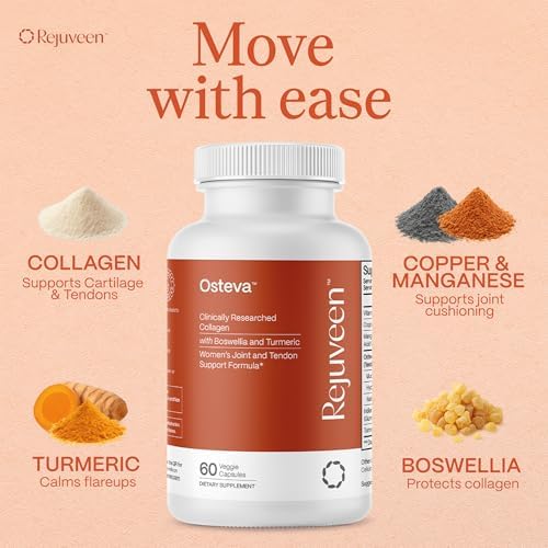 Osteva Joint Support Supplement for Women | High Potency Collagen, Turmeric, Boswellia | for Flexible Cartilage & Tendons, Resilient Knees & Hip, Improved Mobility | Non-GMO, 60 Ct