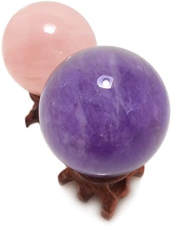 Polar Jade Natraul Crystal Balls, Rose Quartz and Amethyst Power Stone Spheres with Standa for Crystal Healing, Meditation, Feng Shui, Scrying, Decor, Hand-Made