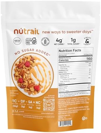 NuTrail Nut Granola, Peanut Butter, No Sugar Added, Gluten Free, Grain Free, Keto, Low Carb, Healthy Breakfast Cereal 8 oz. 3 Count