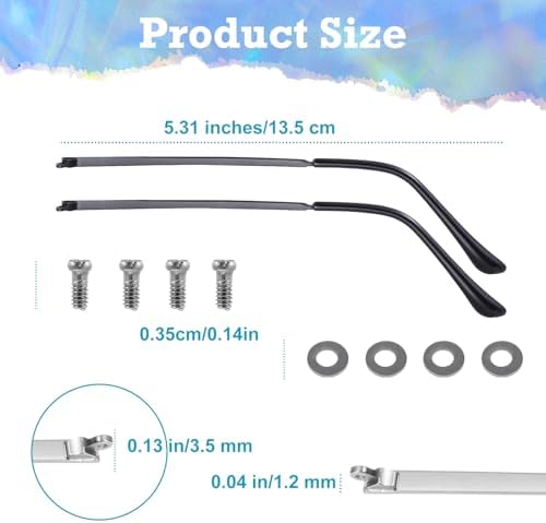 1 Pair Metal Glasses Arm Replacement, Glasses Repair Kit Universal Eyeglasses Replacement, DIY Temples for Eyeglasses Include Screws, Washers, Screwdrivers