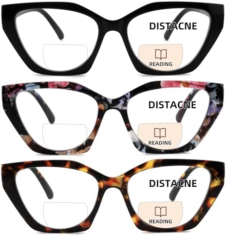 Bifocal Reading Glasses Women Cat Eye Irregular Frame Fashion Readers with Spring Hinge