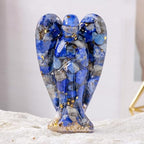 Erliway 3" Lapis Lazuli Crystal Guardian Angel Figurines, Natural Healing Crystal Chips Resin Angel Statue for Peace Meditation Easter Home Decor