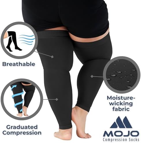 Mojo Compression Socks - 20-30mmHg Graduated Support Thigh-Hi Leg Sleeves with Grip Top - Reduces Swelling, Ideal for Varicose Veins, Lymphedema, DVT Treatment - 1 Pair