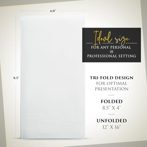 Linen Feel Disposable Napkins, Hand Towels for Bathroom, Weddings, Parties and Dinners, White, 50 Pack