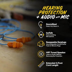 Plugfones Guardian Plus Earplug Headphones in-Ear Earplug Earbud Hybrid with Noise Isolating Mic and Controls - 27-29dB Noise Reduction in-Ear Headphones (Orange & Blue)