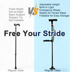 Walking Cane for Women & Seniors Balance – Foldable Adjustable Smart Cane for Men with LED Light & Alarm, Four-Leg Base & Double Handles, Lightweight Mobility Aid for Elderly Stability