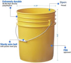 5 Gallon Food Grade Plastic Bucket, Open Head Pail with Handle, 12-3/8 in Diameter x 14-3/4 in Height (Yellow, 1 Pack)