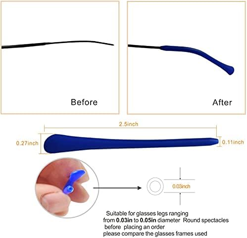 KECHIO Silicone Anti-Slip Eyeglass End Tips Ear Cushions Ear Sock Pieces Tube Temple Tips Spectacle Retainers Elastic Comfort Replacement Tips for Thin Metal Eyeglass Legs 6 Pairs