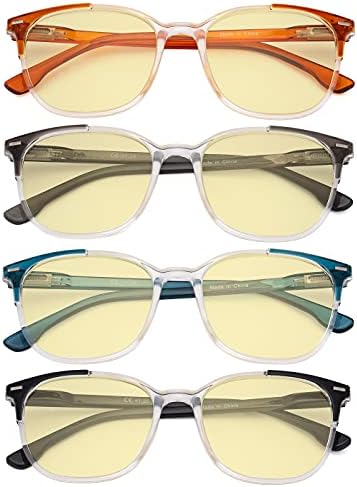 Eyekepper 4 Pack Computer Reading Glasses for Women Blue Light Blocking Readers Yellow Tinted +2.50