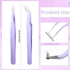 JJUNW 6 Pcs Lash Cluster Tweezers, Stainless Steel Curved Craft Tweezers Straight And Curved Tip, Purple Eyelash Tweezer For Eyelash Extensions, Diy Crafts, Nail Art, Scrapbooking, Jewelry Making