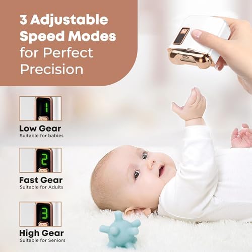 Automatic Electric Nail Clipper Trimmer - Rechargeable Battery Fingernail Toenail Cutter for Kids Adults Seniors Women Men - 3 Speed Levels Type USB C with Led Light