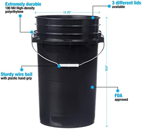 Hudson Exchange Premium 7 Gallon Bucket, HDPE (1 Pack - Flat Lid Included, Black)