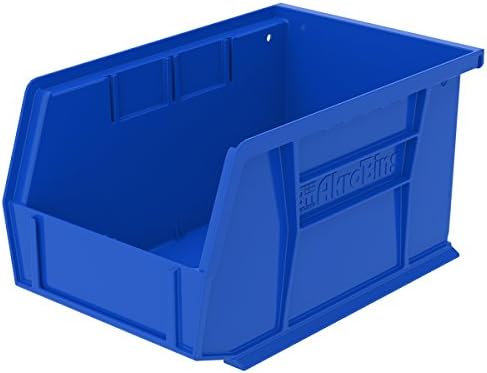 Akro-Mils 30237 AkroBins Plastic Storage Bin Hanging Stacking Containers, Blue, (12-Pack) & 30136 Louvered Steel Wall Panel Garage Organizer for Mounting AkroBin Storage Bins, Grey, (1-Pack)