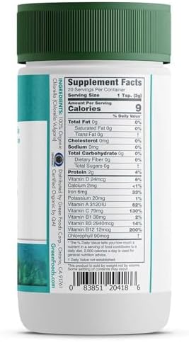 Green Foods Organic Chlorella Powder - Vegan - Non GMO - 2.1 oz (Pack of 2)