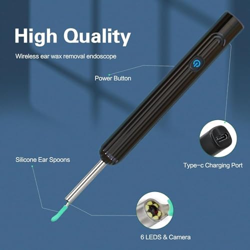 Ear Wax Removal Tool, Ear Cleaner with Camera and Light, Smart Visual Earwax Removal kit Waterproof Silicone Ear Spoon for Easy Earwax Cleaning (NE7-YT)