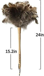 Feather Dusters for Cleaning, Feather Duster Ddzmz Fluffy Natural Genuine Ostrich Feathers and Reusable Wooden Long Handle Large Ostrich Feather Duster Cleaning for Housewife Brown Length 24" 1Pack