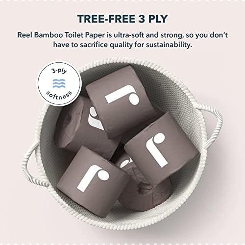 Reel Premium Bamboo Toilet Paper - 24 Rolls of Toilet Paper - 3-Ply Made From Tree-Free - Zero Plastic Packaging, Septic Safe