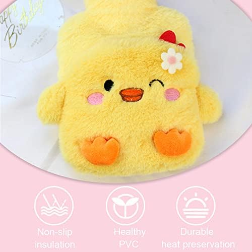 3D Cartoon Pattern Hot Water Bag,LIUHUIZEYU Plush Cover Hot Water Bottle,500ml Warm Water Bag for Neck and Shoulder, Legs, Waist Warm,Period Cramps Pain Relief Removable Hand Warmer Gifts (Yellow)