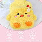 3D Cartoon Pattern Hot Water Bag,LIUHUIZEYU Plush Cover Hot Water Bottle,500ml Warm Water Bag for Neck and Shoulder, Legs, Waist Warm,Period Cramps Pain Relief Removable Hand Warmer Gifts (Yellow)