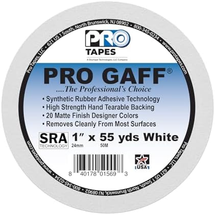 1" Width ProTapes Pro Gaff Premium Matte Cloth Gaffer's Tape With Rubber Adhesive, 11 mils Thick, 55 yds Length, White (Pack of 1)