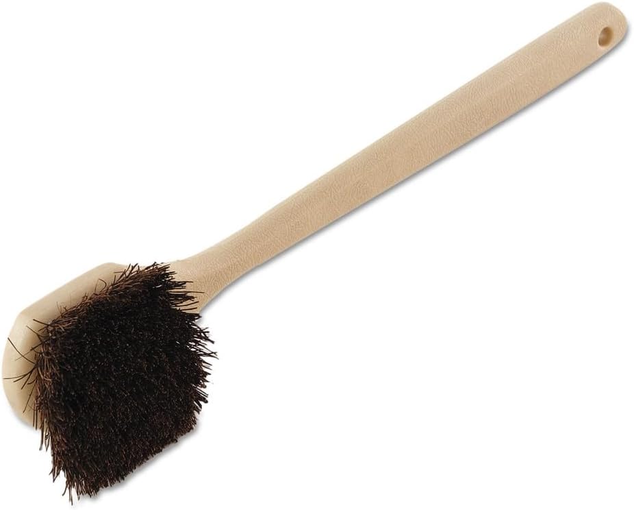 Boardwalk Utility Brush, Brown Palmyra Fiber Bristles, 5.5" Brush, 14.5" Tan Plastic Handle