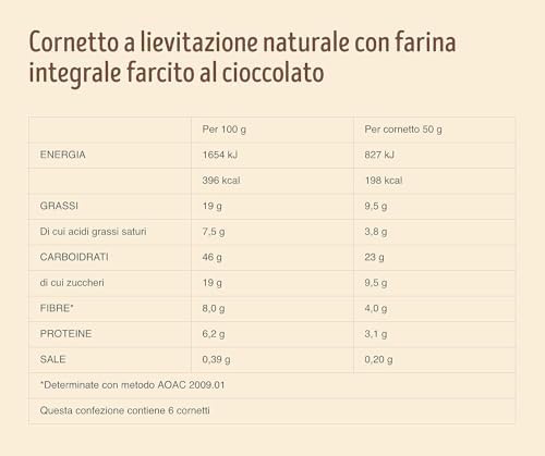 CAIYA Misura Fibrextra Cornetti di Pasta Sfoglia Integrale con Ripieno al Cioccolato Fondente 308g