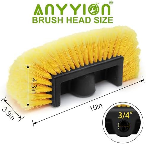 Anyyion 10 Inch Car Wash Brush Head，Soft Bristle, Auto RV Truck Boat Camper Exterior Washing Cleaning (1, Yellow)