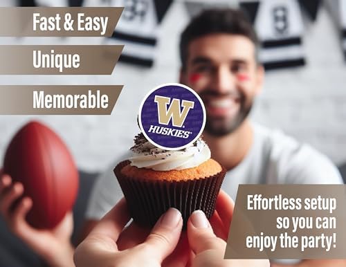 Washington Party Supplies for Football, Birthday Gift, Graduation Party Banner and Cake Toppers (42 Pieces) (Washington Huskies)