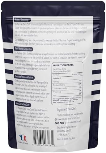 Le Marinier Celtic Salt Organic Grey Coarse, 1.1lb - 18oz. Mineral Rich 100% Natural and Unrefined French Sea Salt Organic. Hand Harvested Mineral Sea Salt, Sel Gris (1.1lb Grey Coarse)