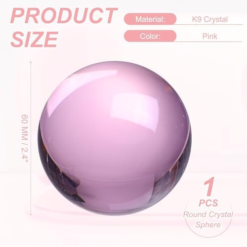 uxcell Round Crystal Sphere, 60mm / 2.4" Glass Solid Decorative Sphere Crystal Ball for Home Decor Ornament Gift Craft Feng Shui Divination Fortune Telling Fountain Decoration, Pink