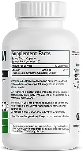 Bronson Selenium 200 mcg – Yeast Free Chelated Amino Acid Complex - Essential Trace Mineral with Superior Absorption, 250 Vegetarian Capsules