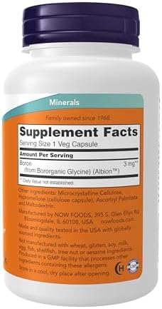 NOW Supplements, Boron 3 mg (Bororganic Glycine), Structural Support*, 250 Veg Capsules