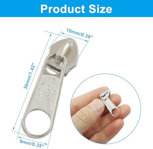 Piutouyar 100 Pack #5 Zipper Sliders Replacement, Silver Zipper Pulls Bulk for Nylon Coil Zippers Repair Kits for Luggages Jacket Purses Bags