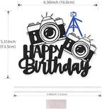 Photographer Cake Topper Outdoor Photography Happy Birthday Cake Decorations for Men Women Boys Girls Camera Tripod Party Decoration (Black Glitter)
