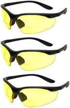 Calabria 91348 3 Pack Bulk Bifocal Reading Safety Glasses Readers +2.00 Yellow Men Women Wrap Around Eye Protection Anti Fog