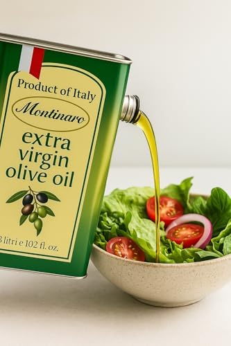 Montinaro Italian Extra Virgin Olive Oil – 3 Liter (101 fl oz) Tin – Cold-Pressed EVOO from Puglia, Italy – Coratina Monovarietal, Rich & Peppery – Best Value Large Size – Non-GMO, Vegan