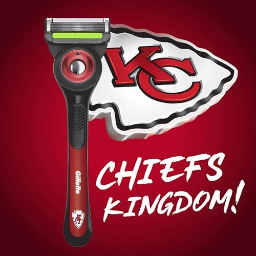 Gillette Labs Special NFL Chiefs Edition Shaving Razor for Men - 1 Handle, 4 Razor Blade Refills & Magnetic Stand, GilletteLabs with Exfoliating Bar