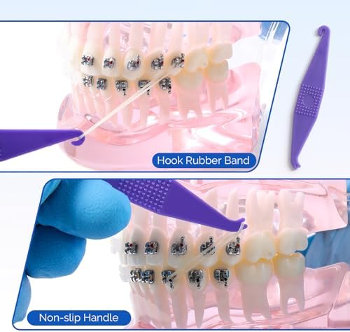 JMU 20Pcs Braces Rubber Band Tool, Dental Elastic Rubber Bands Placers for Braces, Disposable Plastic Orthodontic Elastic Placers Multi-color