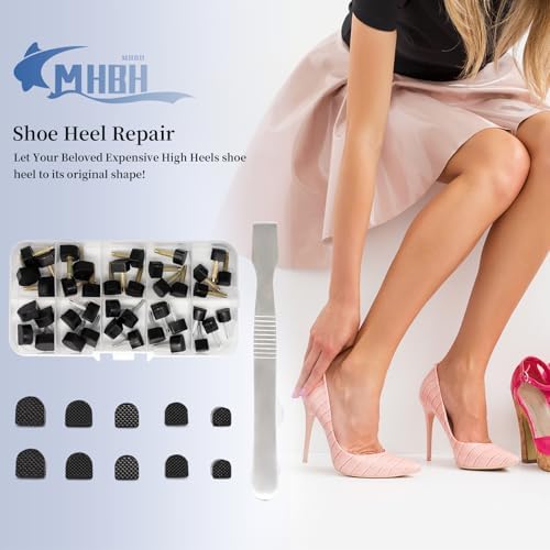 MHBH High Heel Replacement Tips, Shoe Heel Repair - 20 Pairs of Heel Caps Shoe Heel Repair Kit for Women's Shoes, 5 sizes