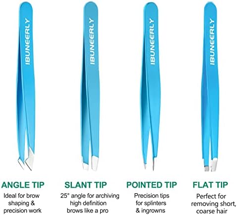 Eyebrows Tweezers Set, 4Pcs Stainless Steel Tweezers for Women with Travel Case, Great Precision for Ingrown Hair, Facial Hair and Splinter Removal
