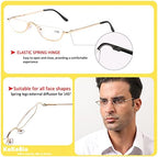 KoKoBin Half Reading Glasses - 2 Pairs Half Rim Metal Frame Glasses Spring Hinge Readers for Men and Women, Black+Gold 1.50