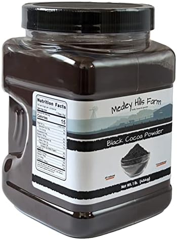 Black cocoa powder by Medley hills farm 1 Lb. in Reusable Container - Great Black cocoa powder for baking - Dutch Processed - Unsweetened